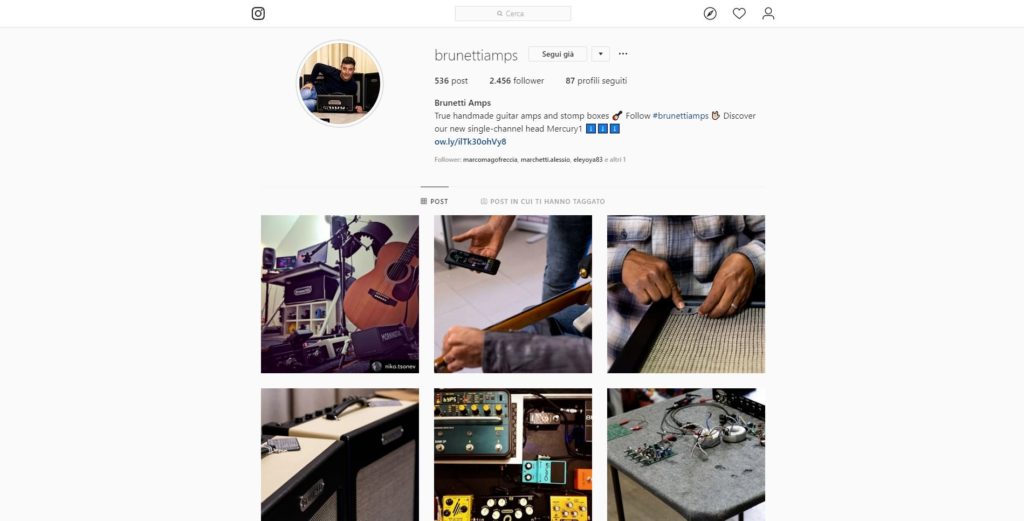 La pagina Instagram di Brunetti Tube Amplification.